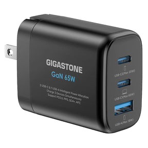 Gigastone 65-Watt 3-Port USB-C and USB-A GaN Wall Charger with Intelligent Power Allocation