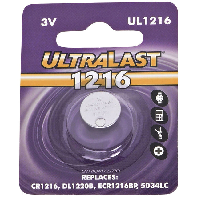 Ultralast UL1216 CR1216 Lithium Coin Cell Battery