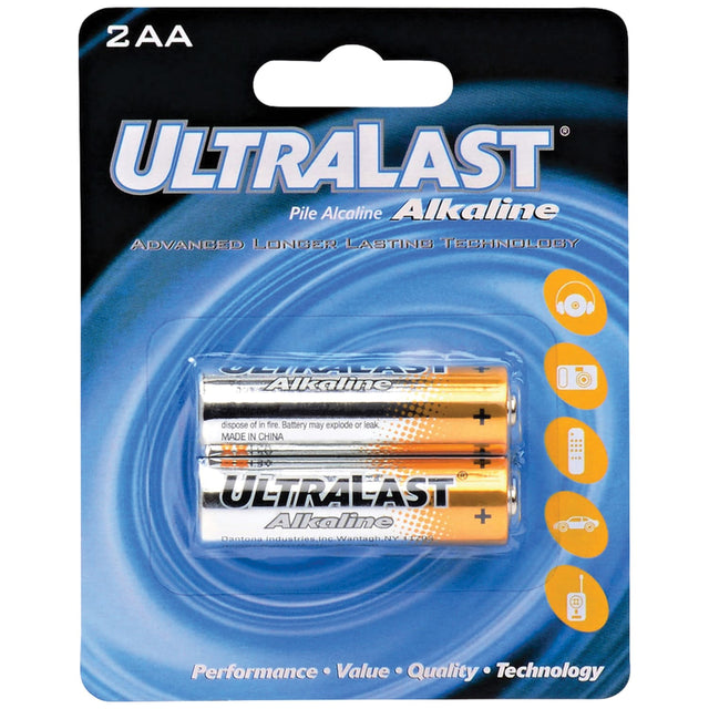 Ultralast ULA2AA AA Alkaline Batteries, 2 Pack