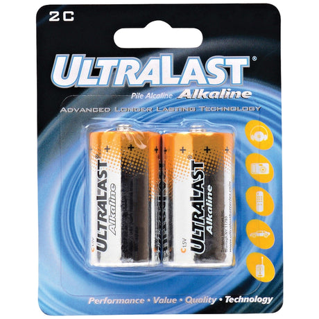 Ultralast ULA2C C Alkaline Batteries, 2 Pack