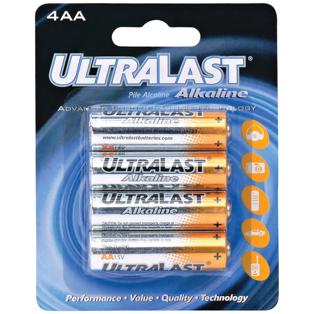 Ultralast ULA4AA AA Alkaline Batteries, 4 Pack