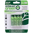 Ultralast Green Everyday Rechargeables AAA NiMH Batteries, 4 pk