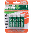 Ultralast Green High-Power Rechargeables AA NiMH Batteries, 4 Pack