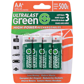 Ultralast Green High-Power Rechargeables AA NiMH Batteries, 4 Pack