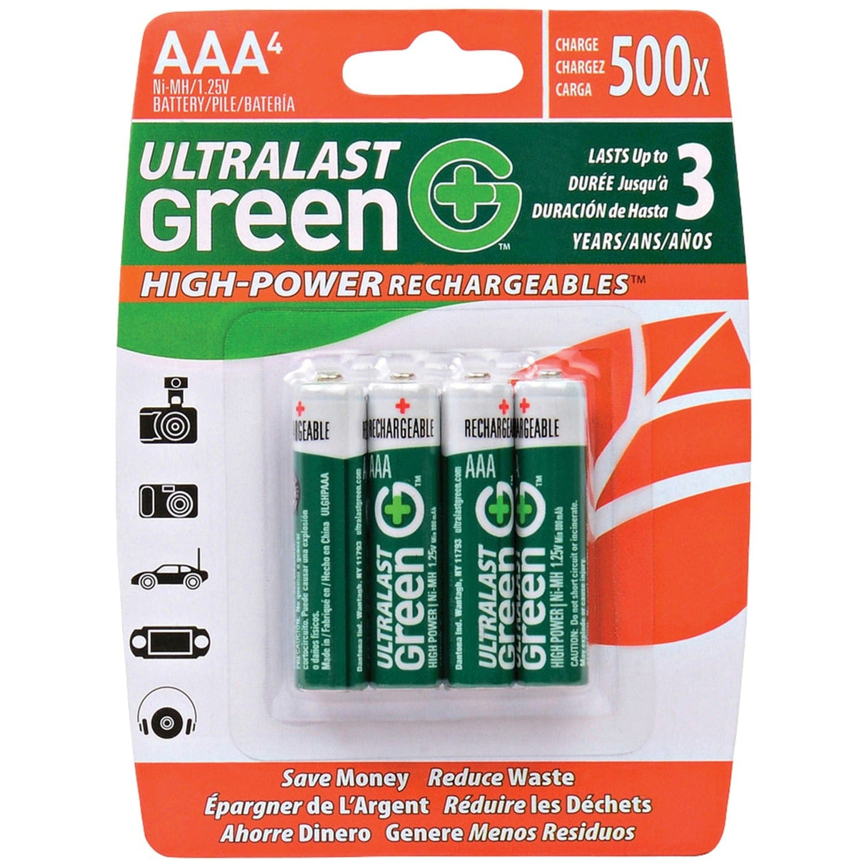 Ultralast Green High-Power Rechargeables AAA NiMH Batteries, 4 Pack