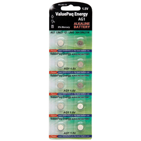 Dantona ValuePaq Energy AG1 Alkaline Button Cell Batteries, 10 Pack