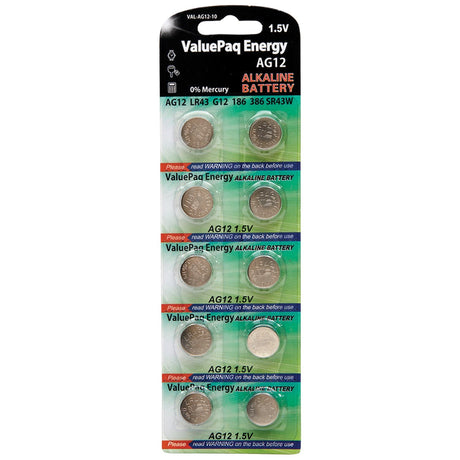 Dantona ValuePaq Energy AG12 Alkaline Button Cell Batteries, 10 Pack
