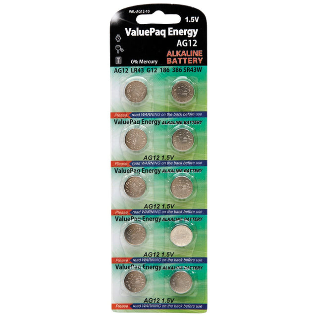 Dantona ValuePaq Energy AG12 Alkaline Button Cell Batteries, 10 Pack
