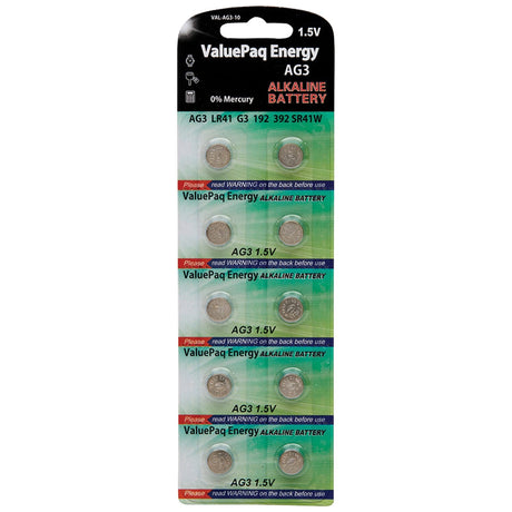 Dantona ValuePaq Energy AG3 Alkaline Button Cell Batteries, 10 Pack