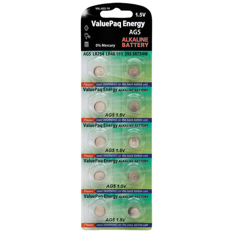 Dantona ValuePaq Energy AG5 Alkaline Coin Cell Batteries, 10 Pack
