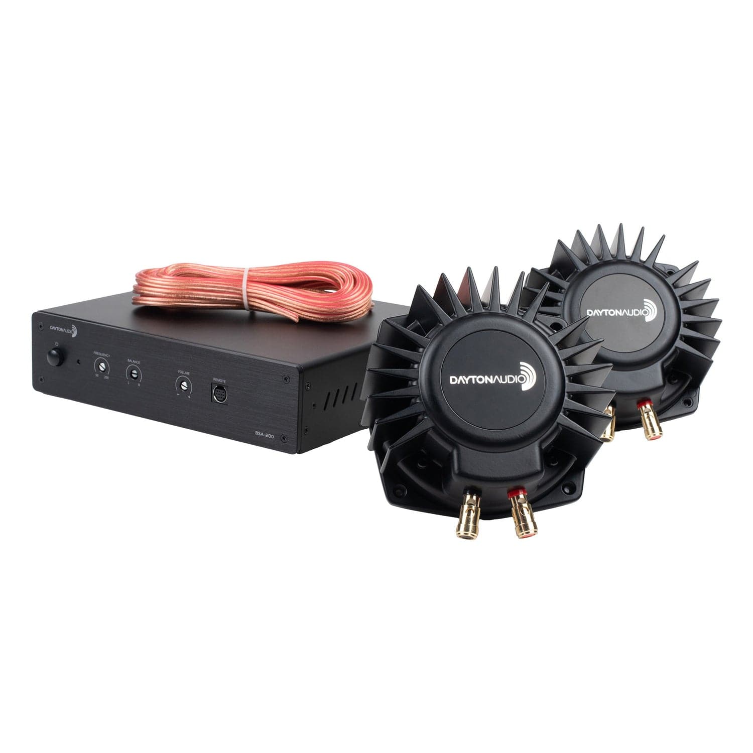 Dayton Audio Dual Bass-Shaker Couch Kit with 230-Watt-RMS Amplifier, 2 Bass Shakers, Remote, and Speaker Wire for Use with Furniture, BSK2