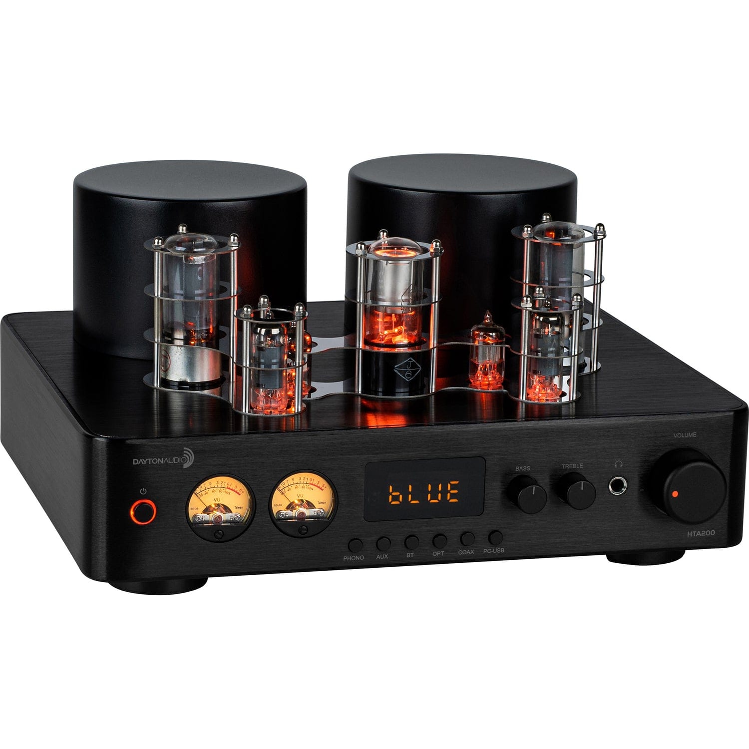 Dayton Audio 200-Watt-RMS 2.0-Channel Integrated Stereo Hybrid Tube Amplifier with Bluetooth, VU Meters, Sub Out, Phone Preamp, and Remote, HTA200