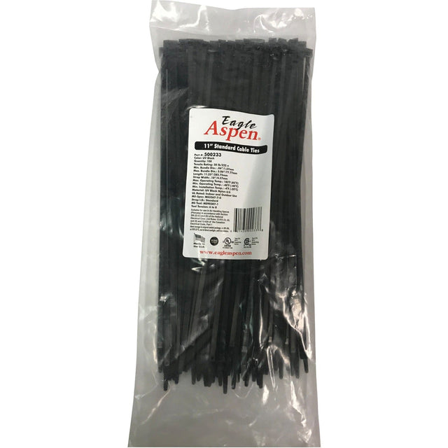 Eagle Aspen 100-Pack 11-In. UV-Resistant Nylon 6/6 Standard Cable Ties, 50-Lb. Tensile Strength, Temperature-Rated -40°F to 185°F, 11 In.