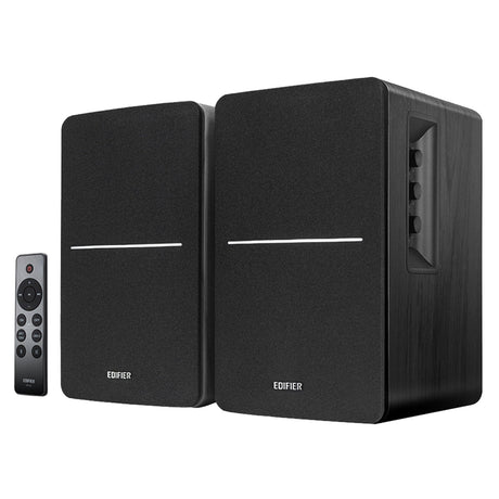 Edifier 42-Watt Continuous-Power Amplified Bluetooth Retro-Style Bookshelf Speaker System with Sub Out and Remote, R1280DBs, 2 Count, Black