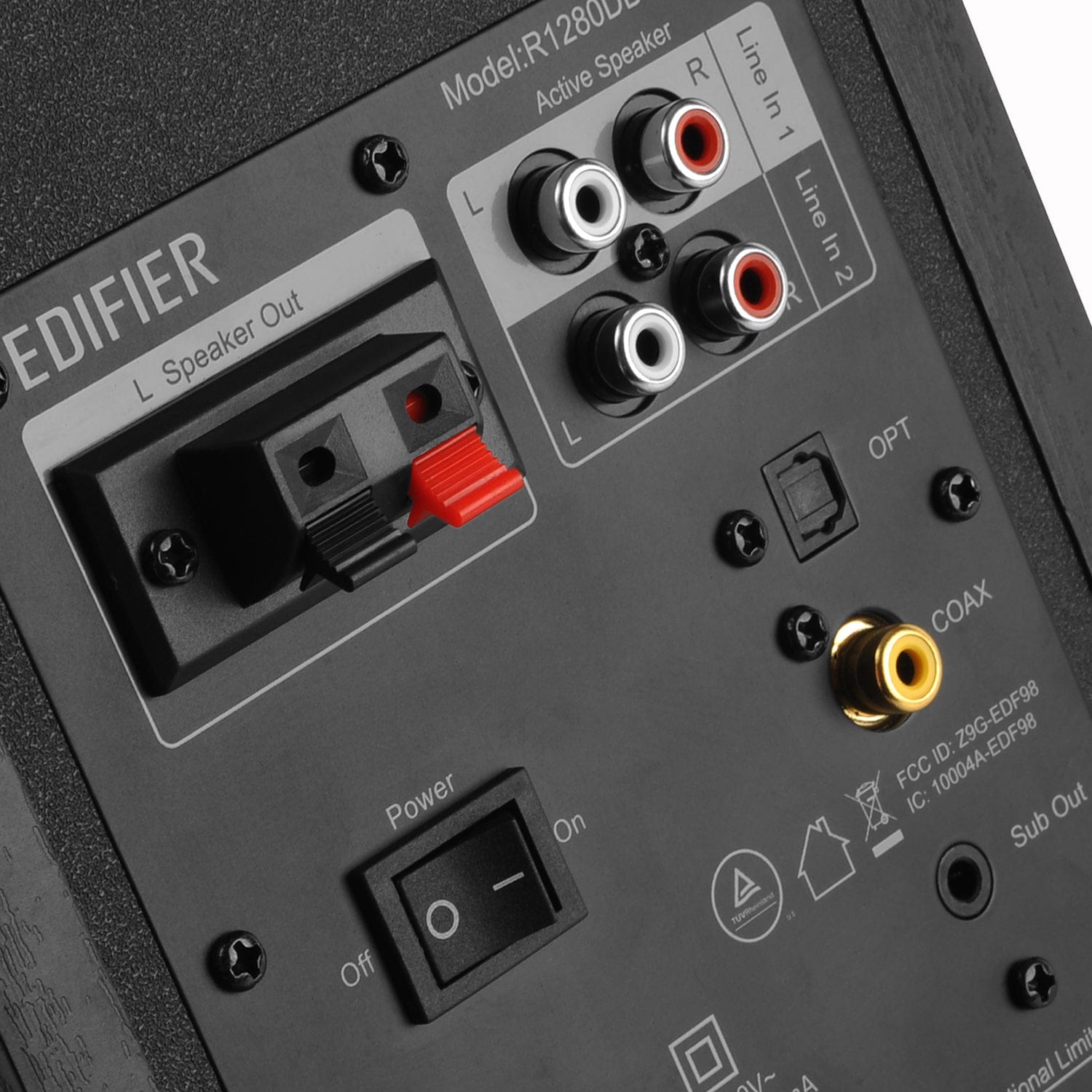 Edifier 42-Watt Continuous-Power Amplified Bluetooth Retro-Style Bookshelf Speaker System with Sub Out and Remote, R1280DBs, 2 Count, Black