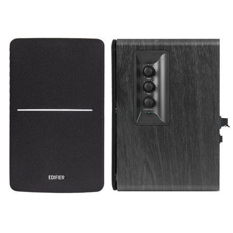 Edifier 42-Watt Continuous-Power Amplified Bluetooth Retro-Style Bookshelf Speaker System with Sub Out and Remote, R1280DBs, 2 Count, Black