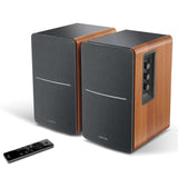 Edifier 42-Watt Continuous-Power Amplified Bluetooth Retro-Style Bookshelf Speaker System with Sub Out and Remote, R1280DBs, 2 Count, Brown