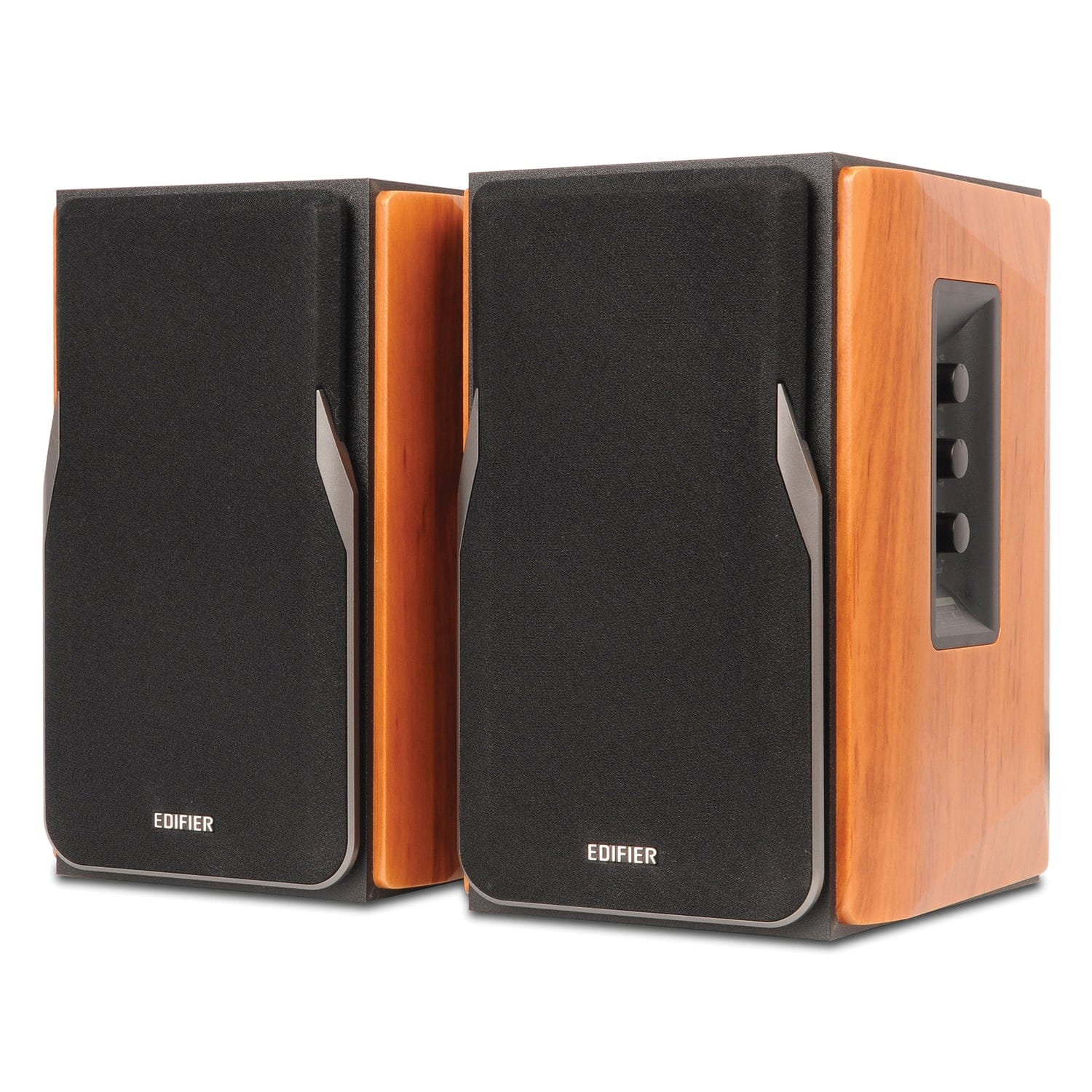 Edifier 42-Watt Continuous-Power Amplified Bluetooth Professional Bookshelf Speakers with Remote, R1380DB, 2 Count, Brown