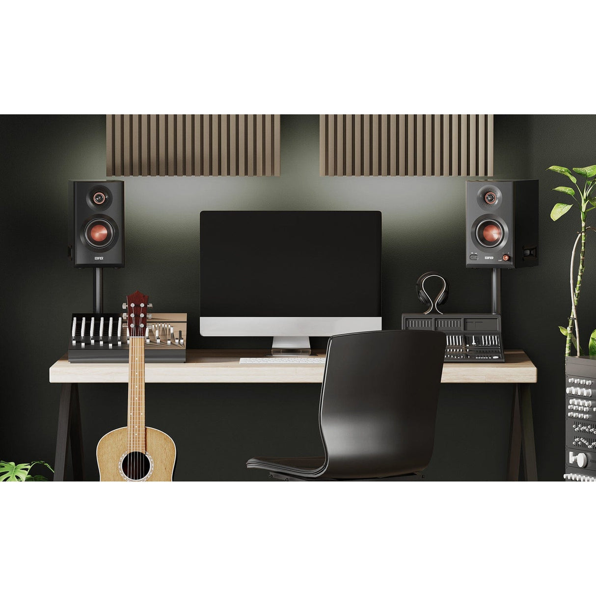 Edifier 110-Watt-RMS Bluetooth MR5 Powered 2.0 Studio Monitor Speaker Set with 5-In. Woofers, Hi-Res Audio/Hi-Res Audio Wireless, Pair, Black