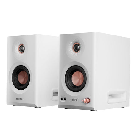 Edifier 110-Watt-RMS Bluetooth MR5 Powered 2.0 Studio Monitor Speaker Set with 5-In. Woofers, Hi-Res Audio/Hi-Res Audio Wireless, Pair, White