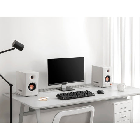 Edifier 110-Watt-RMS Bluetooth MR5 Powered 2.0 Studio Monitor Speaker Set with 5-In. Woofers, Hi-Res Audio/Hi-Res Audio Wireless, Pair, White