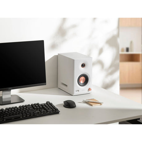 Edifier 110-Watt-RMS Bluetooth MR5 Powered 2.0 Studio Monitor Speaker Set with 5-In. Woofers, Hi-Res Audio/Hi-Res Audio Wireless, Pair, White