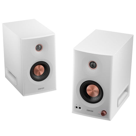 Edifier 110-Watt-RMS Bluetooth MR5 Powered 2.0 Studio Monitor Speaker Set with 5-In. Woofers, Hi-Res Audio/Hi-Res Audio Wireless, Pair, White