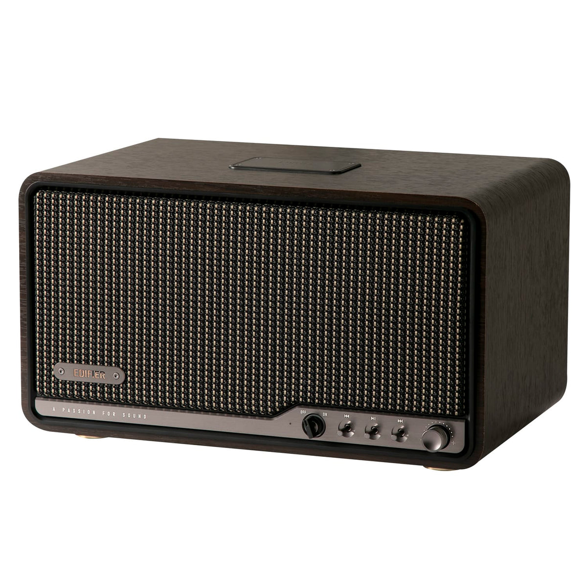 Edifier 80-Watt-RMS Bluetooth Retro S300 Powered Tabletop Speaker with 5.5-In Mid-Bass Driver, Hi-Res Audio, Aux, AirPlay 2, Remote, Black Walnut