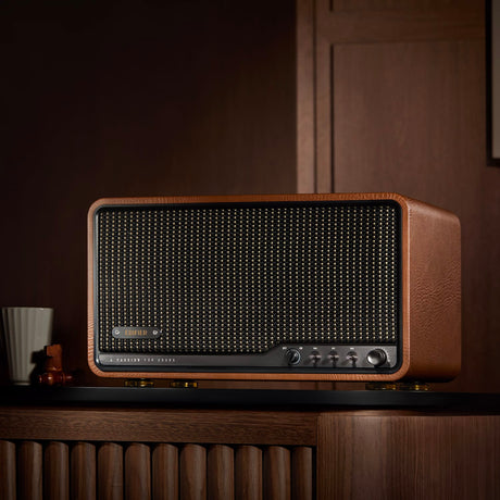Edifier 80-Watt-RMS Bluetooth Retro S300 Powered Tabletop Speaker with 5.5-In Mid-Bass Driver, Hi-Res Audio, Aux, AirPlay 2, Remote, Brown