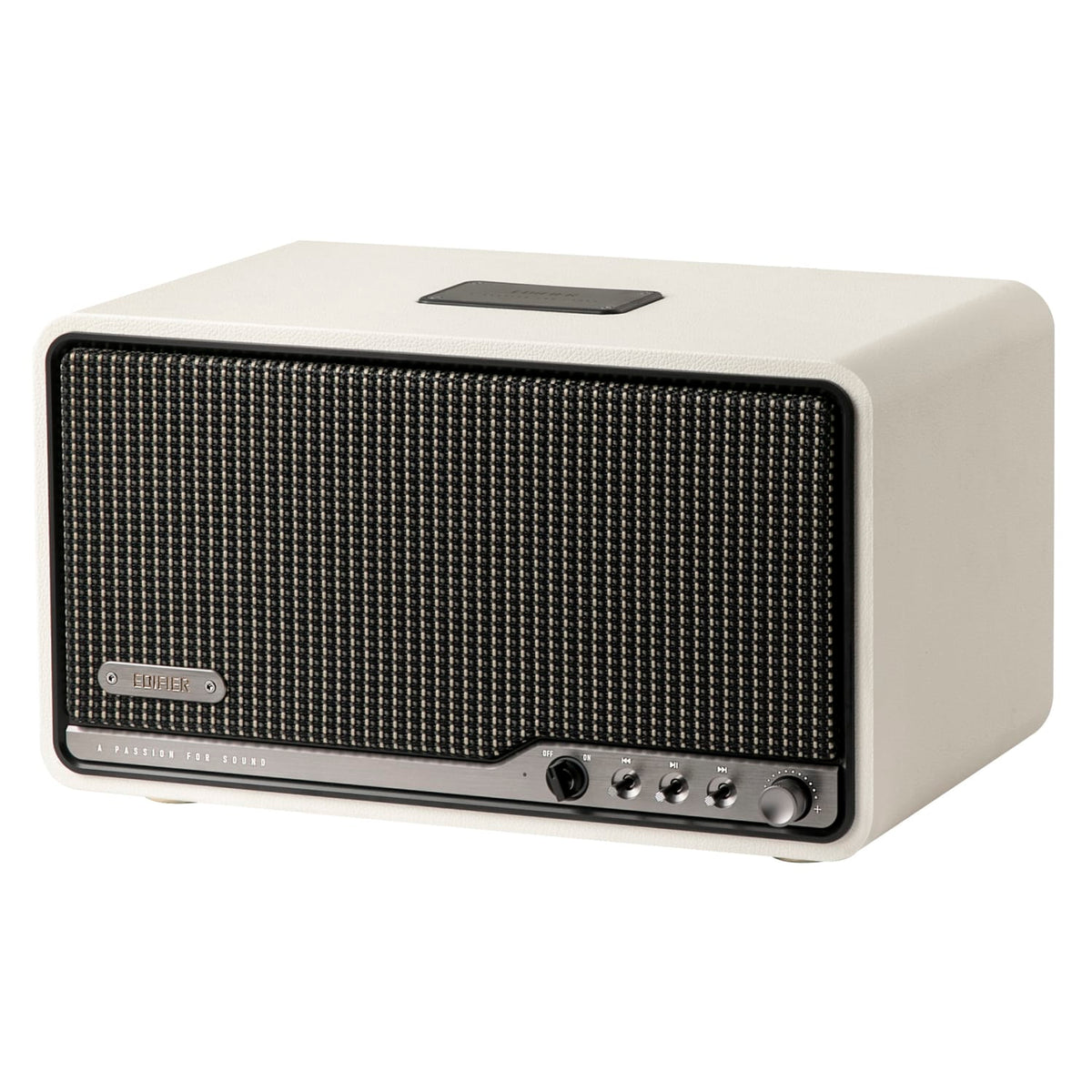Edifier 80-Watt-RMS Bluetooth Retro S300 Powered Tabletop Speaker with 5.5-In Mid-Bass Driver, Hi-Res Audio, Aux, AirPlay 2, Remote, Ivory