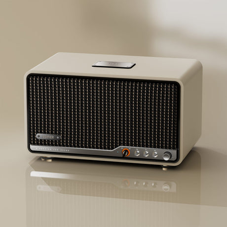 Edifier 80-Watt-RMS Bluetooth Retro S300 Powered Tabletop Speaker with 5.5-In Mid-Bass Driver, Hi-Res Audio, Aux, AirPlay 2, Remote, Ivory