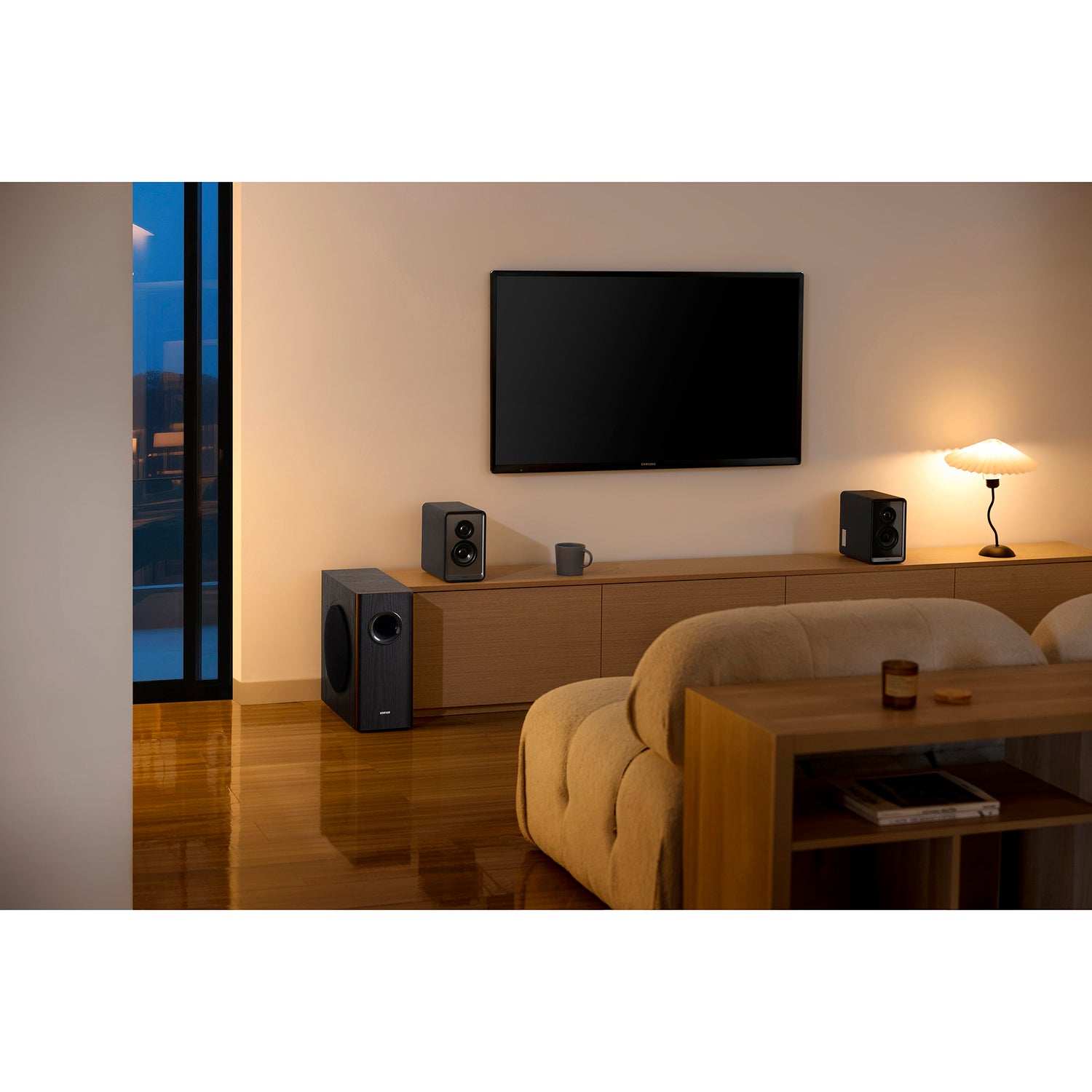 Edifier 70-Watt-RMS T5s Powered Subwoofer with 8-In. Long-Throw Woofer, Low-Pass Filter, Auto Standby, Signal In/Out Ports, Slim Vertical Enclosure