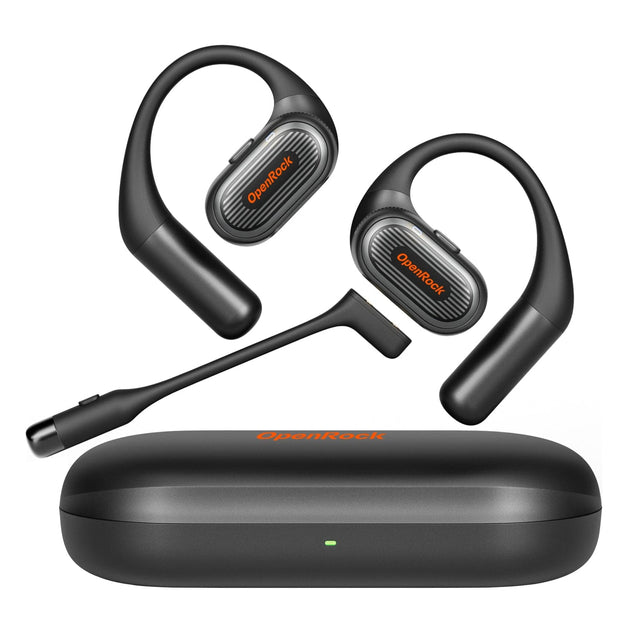 OpenRock Link 20 TWS Bluetooth Open-Ear Headset with Detachable Boom Mic, Earhooks, Charging Case, up to 52 Hours Play Time, IPX7 Sweat-Resistant
