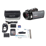 Minolta 4K-Ultra-HD IR Night Vision Camcorder with 16x Digital Zoom, Anti-Shake, Rechargeable Battery, and 16-GB SDHC Card, MN4K25NV, Black