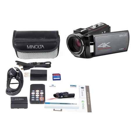 Minolta 4K-Ultra-HD IR Night Vision Camcorder with 16x Digital Zoom, Anti-Shake, Rechargeable Battery, and 16-GB SDHC Card, MN4K25NV, Black