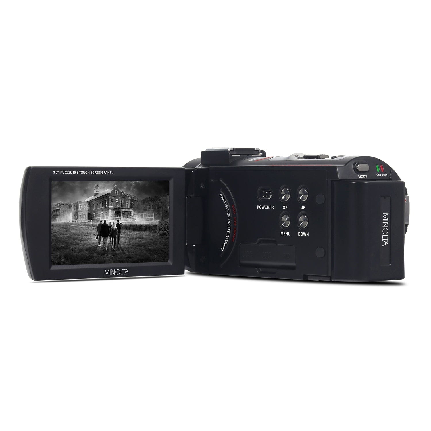 Minolta 4K-Ultra-HD IR Night Vision Camcorder with 16x Digital Zoom, Anti-Shake, Rechargeable Battery, and 16-GB SDHC Card, MN4K25NV, Black