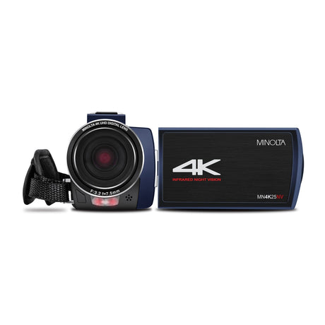 Minolta 4K-Ultra-HD IR Night Vision Camcorder with 16x Digital Zoom, Anti-Shake, Rechargeable Battery, and 16-GB SDHC Card, MN4K25NV, Blue