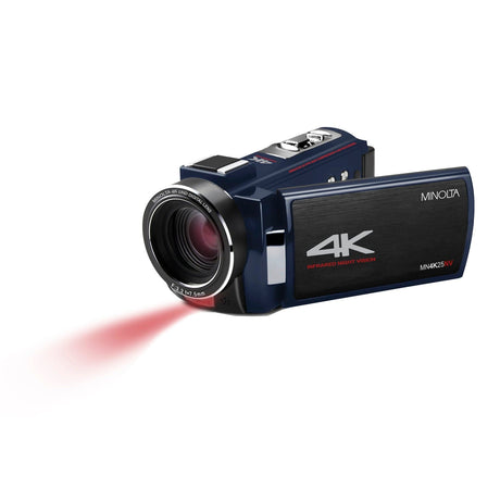 Minolta 4K-Ultra-HD IR Night Vision Camcorder with 16x Digital Zoom, Anti-Shake, Rechargeable Battery, and 16-GB SDHC Card, MN4K25NV, Blue