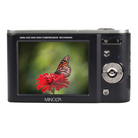 Minolta MND20 16x Digital Zoom 44 MP/2.7K Quad HD Digital Camera, Black
