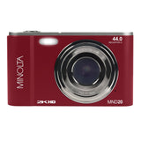 Minolta MND20 16x Digital Zoom 44 MP/2.7K Quad HD Digital Camera, Red