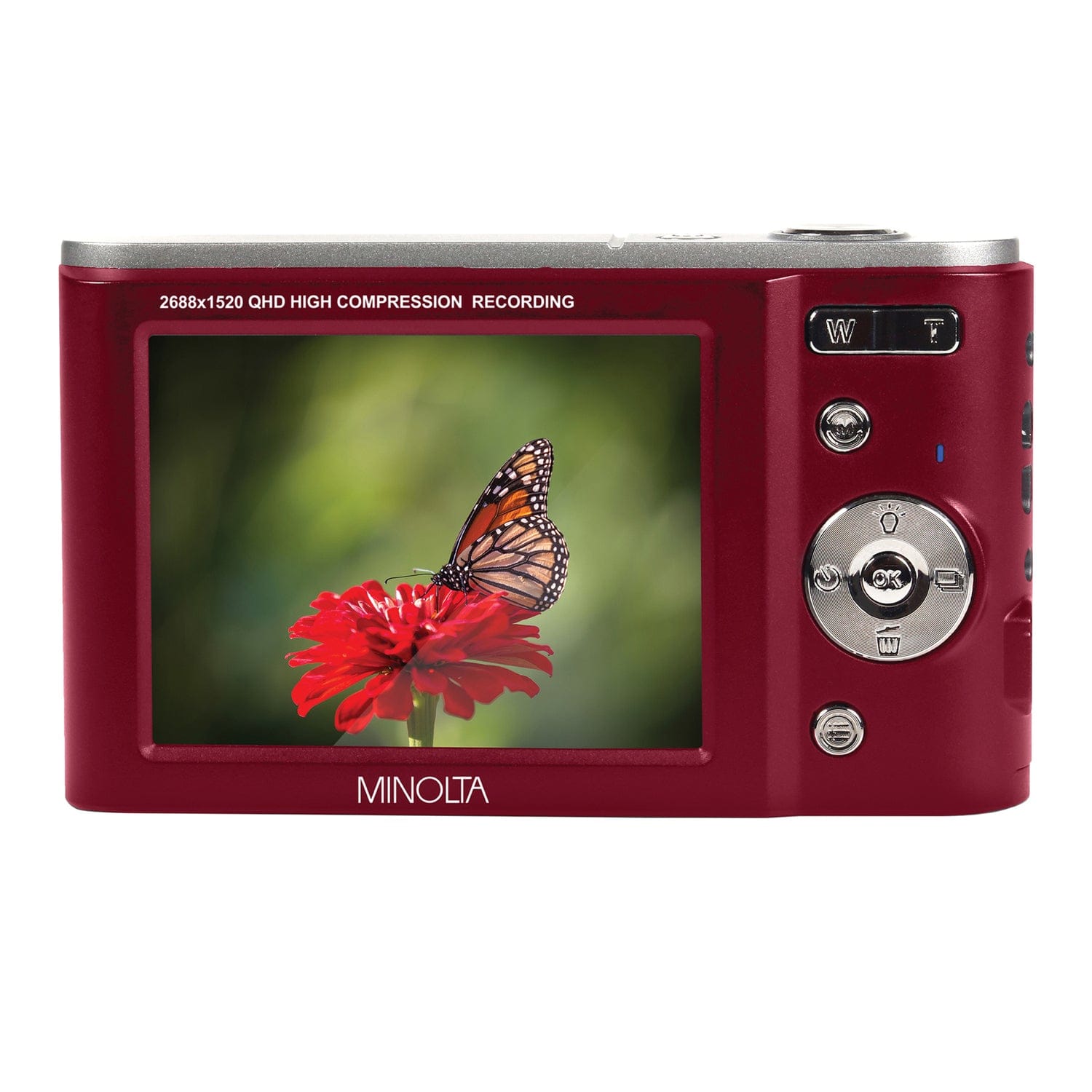 Minolta MND20 16x Digital Zoom 44 MP/2.7K Quad HD Digital Camera, Red