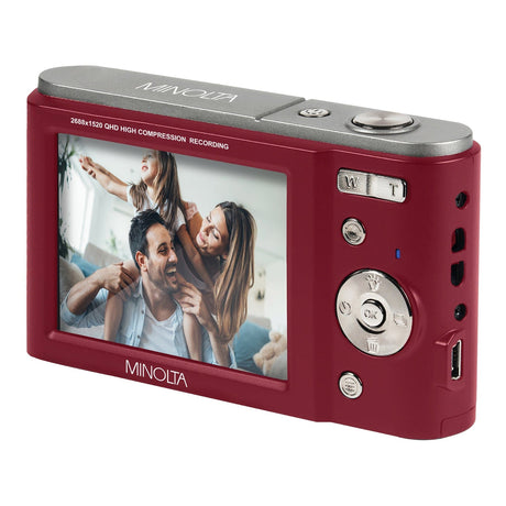 Minolta MND20 16x Digital Zoom 44 MP/2.7K Quad HD Digital Camera, Red