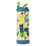 Elemental Iconic Pop Stainless Steel Fidget Water Bottle with Flip-open Sports Cap, 14 Oz., Dinosaur
