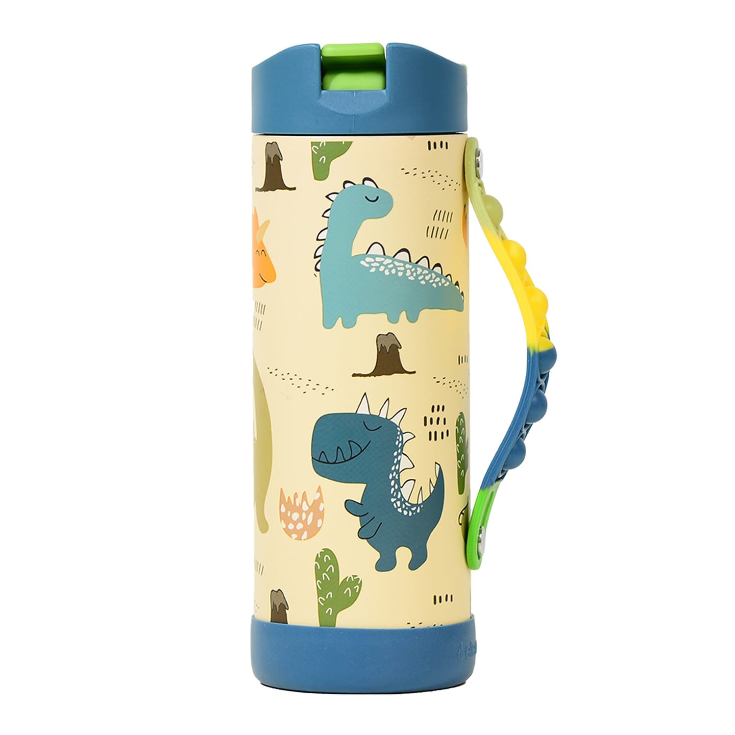 Elemental Iconic Pop Stainless Steel Fidget Water Bottle with Flip-open Sports Cap, 14 Oz., Dinosaur