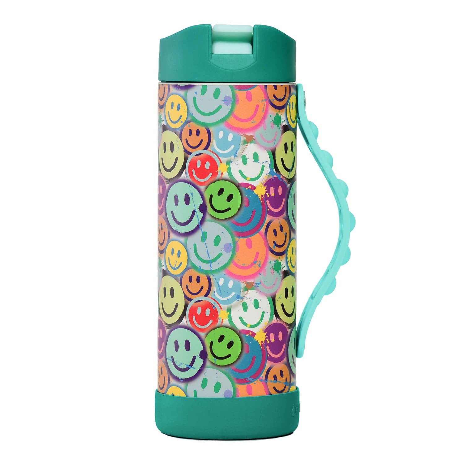 Elemental Iconic Pop Stainless Steel Fidget Water Bottle with Flip-open Sports Cap, 14 Oz., Graffiti Smile