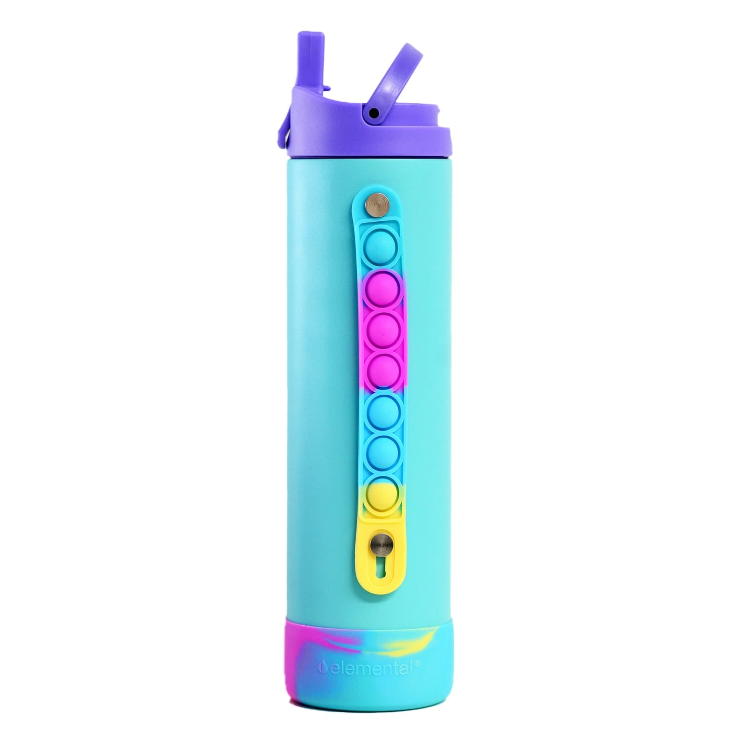 Elemental Iconic Pop Stainless Steel Fidget Water Bottle with Flip-open Sports Cap, 20 Oz., Blue Tie Dye