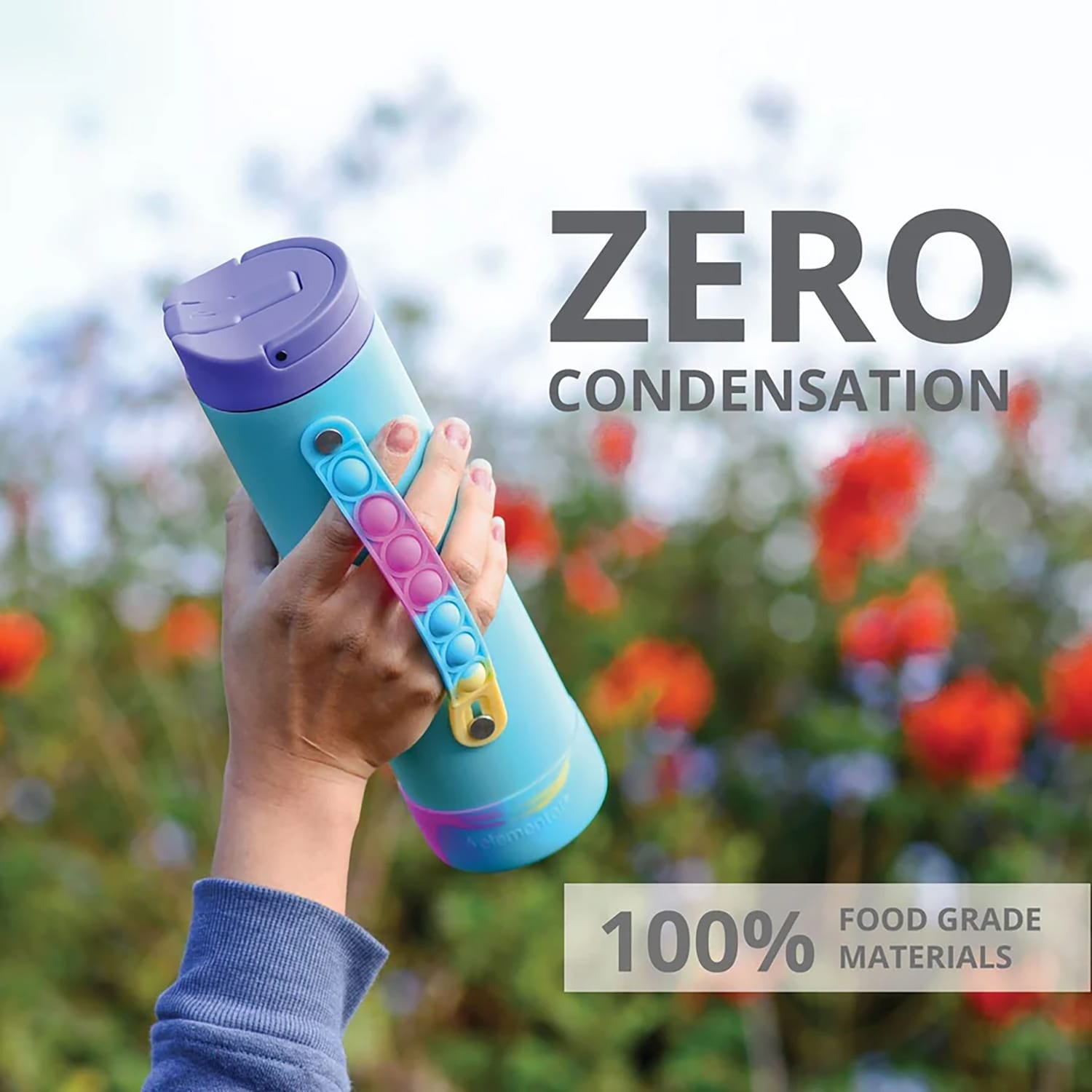 Elemental Iconic Pop Stainless Steel Fidget Water Bottle with Flip-open Sports Cap, 20 Oz., Blue Tie Dye