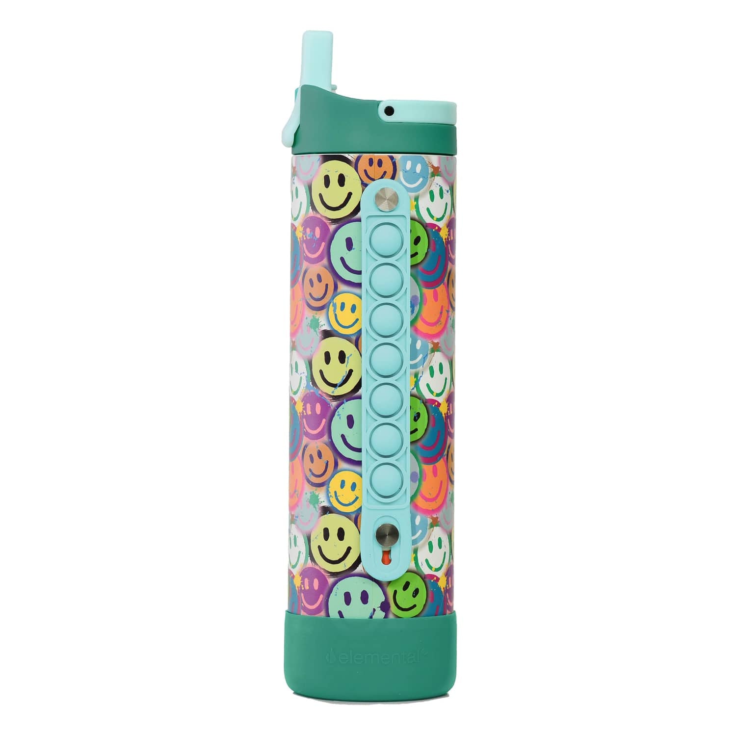 Elemental Iconic Pop Stainless Steel Fidget Water Bottle with Flip-open Sports Cap, 20 Oz., Graffiti Smile