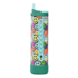 Elemental Iconic Pop Stainless Steel Fidget Water Bottle with Flip-open Sports Cap, 20 Oz., Graffiti Smile