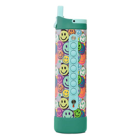 Elemental Iconic Pop Stainless Steel Fidget Water Bottle with Flip-open Sports Cap, 20 Oz., Graffiti Smile